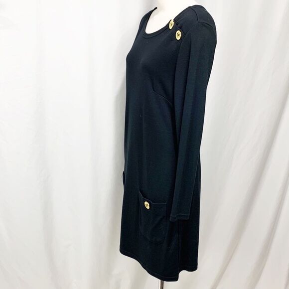 Sail To Sable STS Black Shift Dress w Gold Button Details Medium - Picture 3 of 11